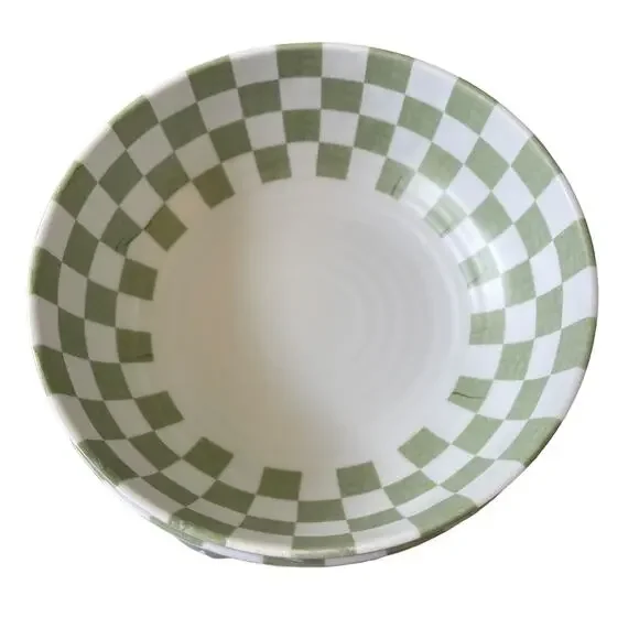 C&C CALIFORNIA HOME Checkered Sage Green White Melamine 8" Salad Bowl Set of 4